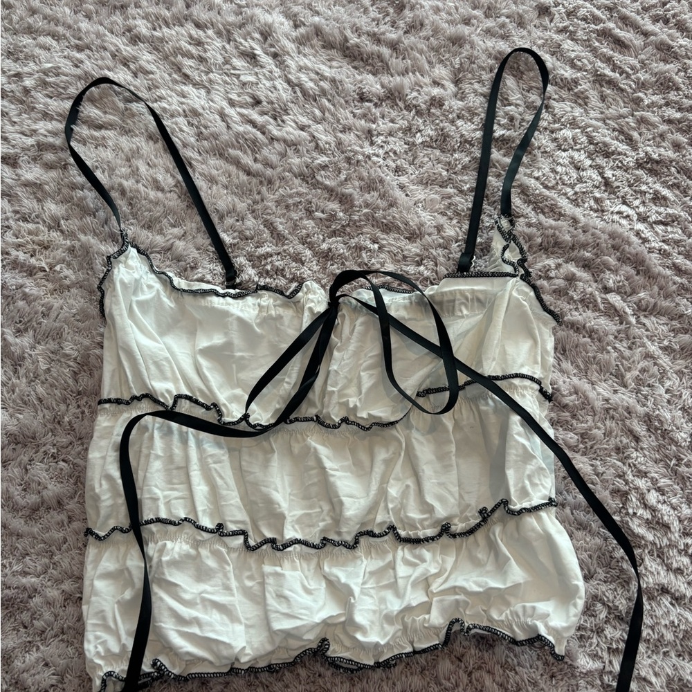 Edikted White and Black Ruffled Camisole